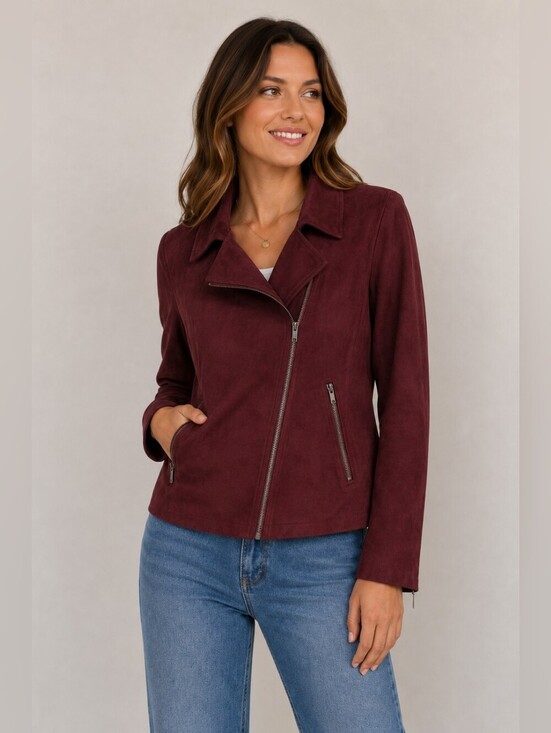 Liz Claiborne Jackets & Blazers - Liz Claiborne Faux Suede Moto Jacket Burgundy Passion | XXL
